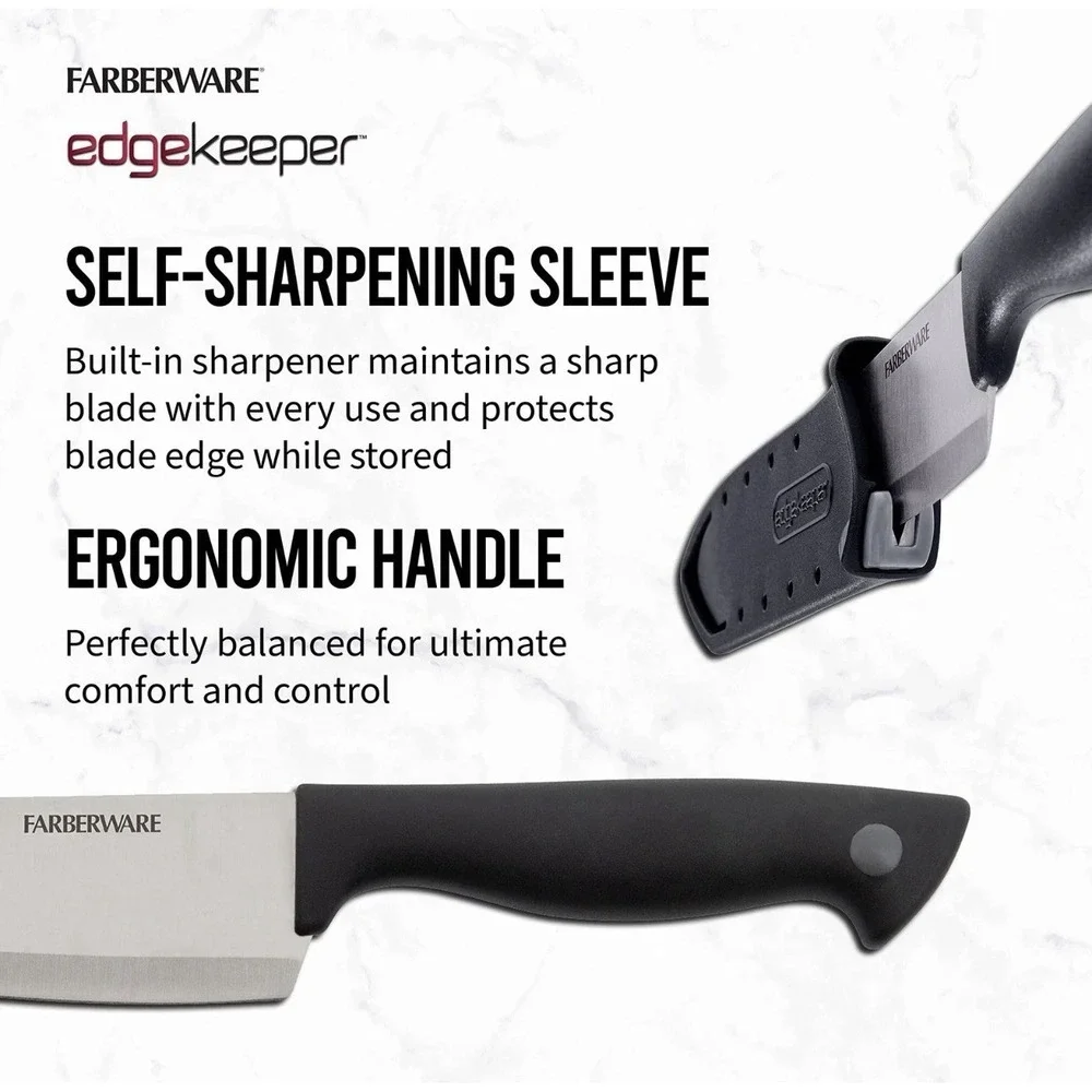 Farberware Chef Knife 6 inch EdgeKeeper Self-Sharpening Sleeve Black 530175 New